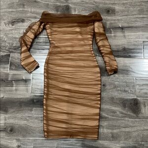 Elegant Brown Off-Shoulder Dress